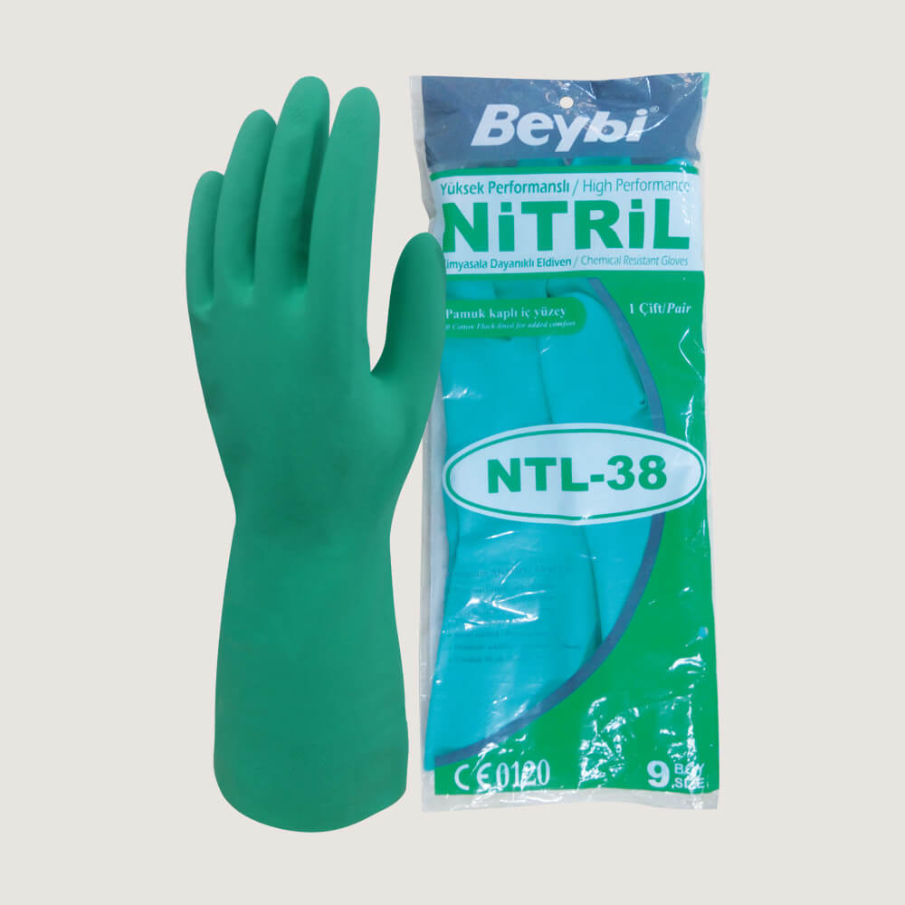 Beybi NTL-38 Kimyasal Koruyucu Nitril İş Eldiveni Yeşil 10 Beden