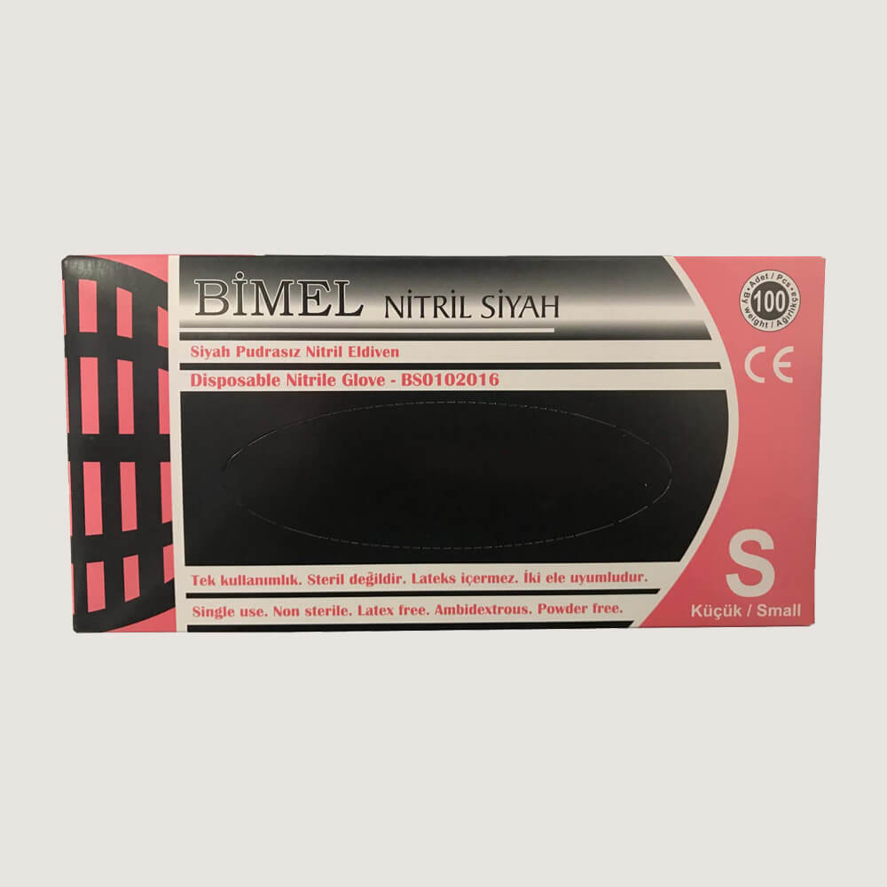 Bimel Pudrasız Nitril Eldiven S Beden Siyah 100’lü