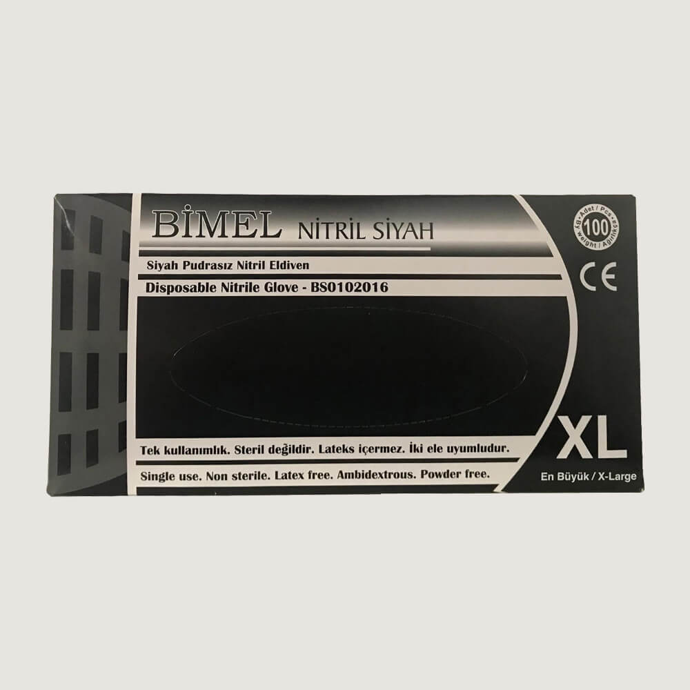 Bimel Pudrasız Nitril Eldiven XL Beden Siyah 100’lü