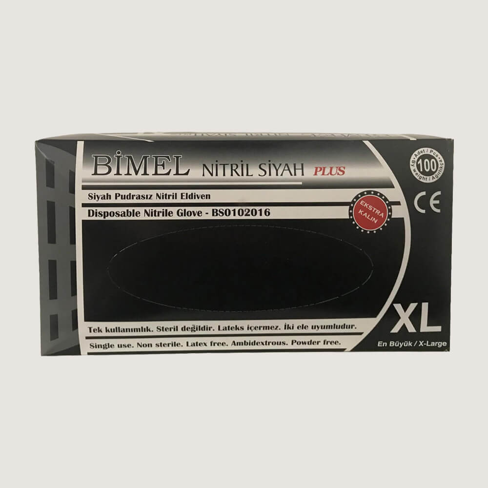 Bimel Pudrasız Nitril Plus Eldiven XL Beden Siyah 100’lü