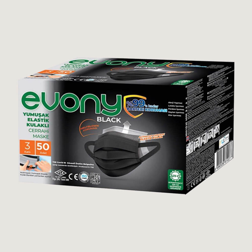 Evony Cerrahi Maske Siyah 50’li