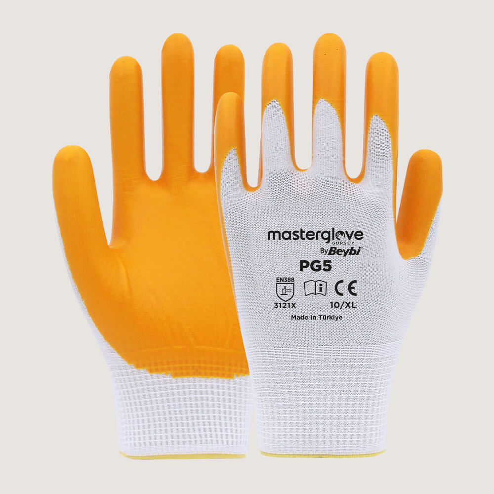 Master Glove PG5 Sarı Polyester Örme Nitril İş Eldiveni 10 Beden