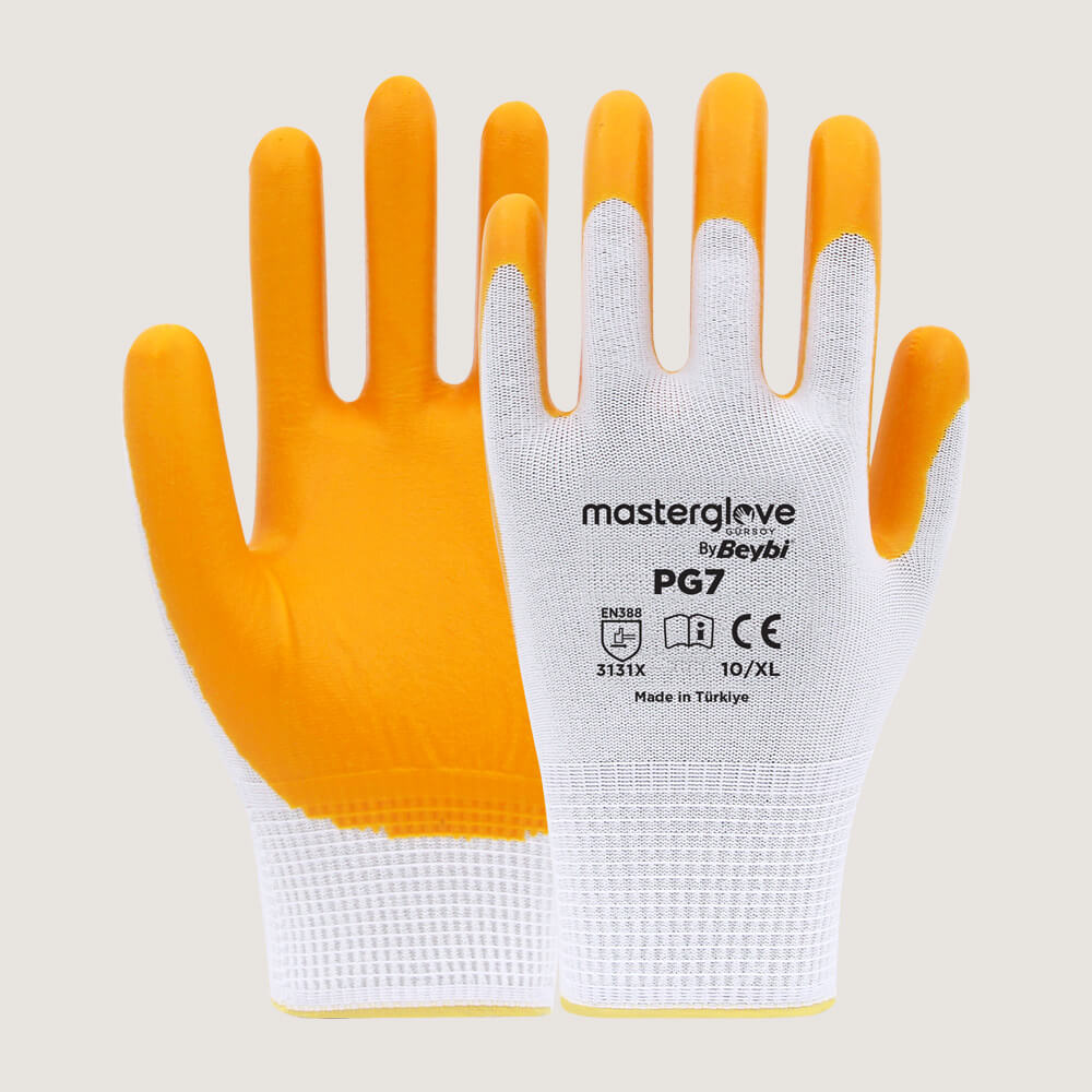 Master Glove PG7 Sarı Polyester Örme Nitril İş Eldiveni 10 Beden