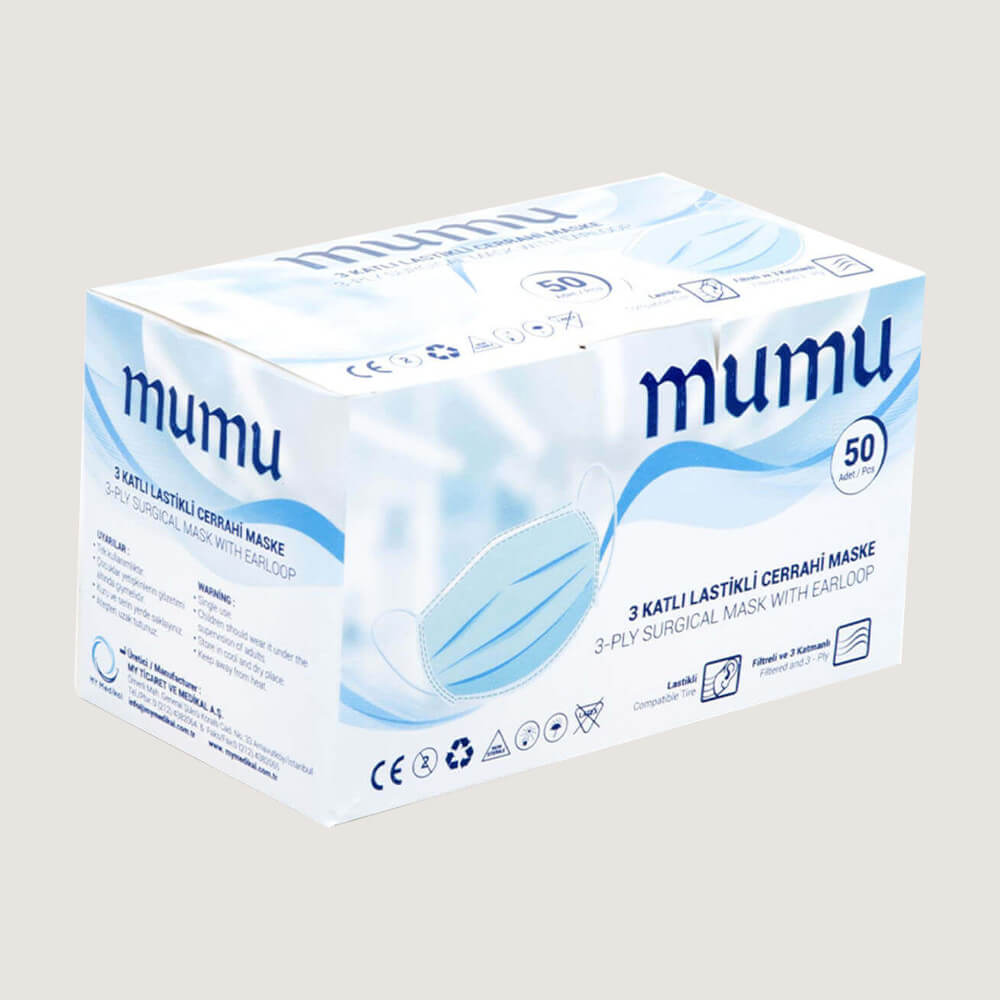 Mumu 3 Katlı Lastikli Cerrahi Maske 50’li