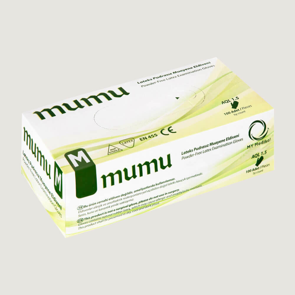 Mumu Pudrasız Lateks Muayene Eldiveni M Beden Beyaz 100’lü