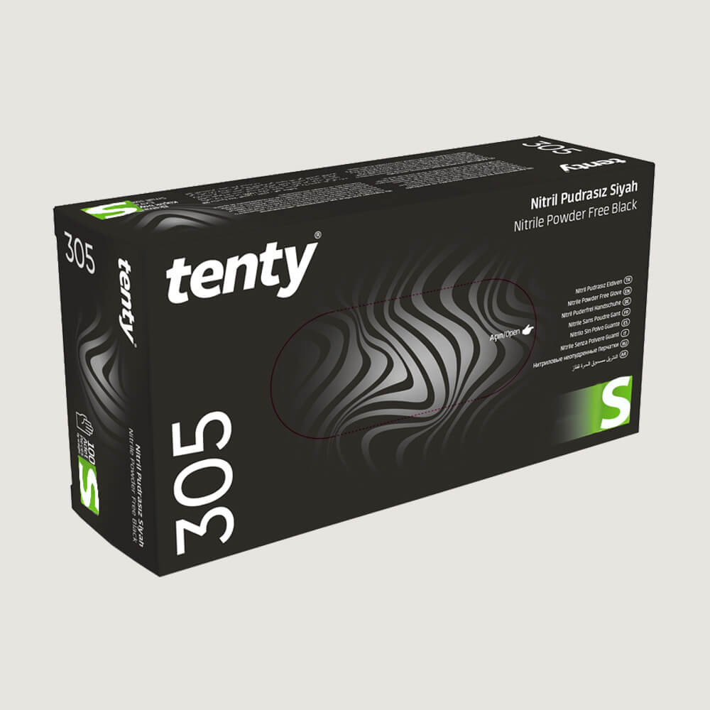 Tenty 305 Pudrasız Nitril Eldiven S Beden Siyah 100’lü