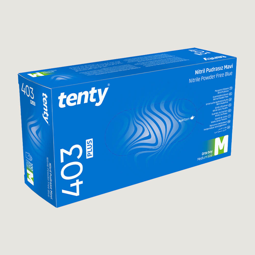 Tenty 403 Plus Pudrasız Nitril Eldiven M Beden Mavi 100’lü