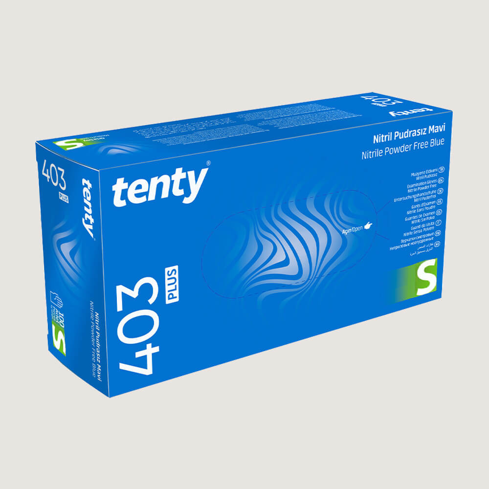 Tenty 403 Plus Pudrasız Nitril Eldiven S Beden Mavi 100’lü