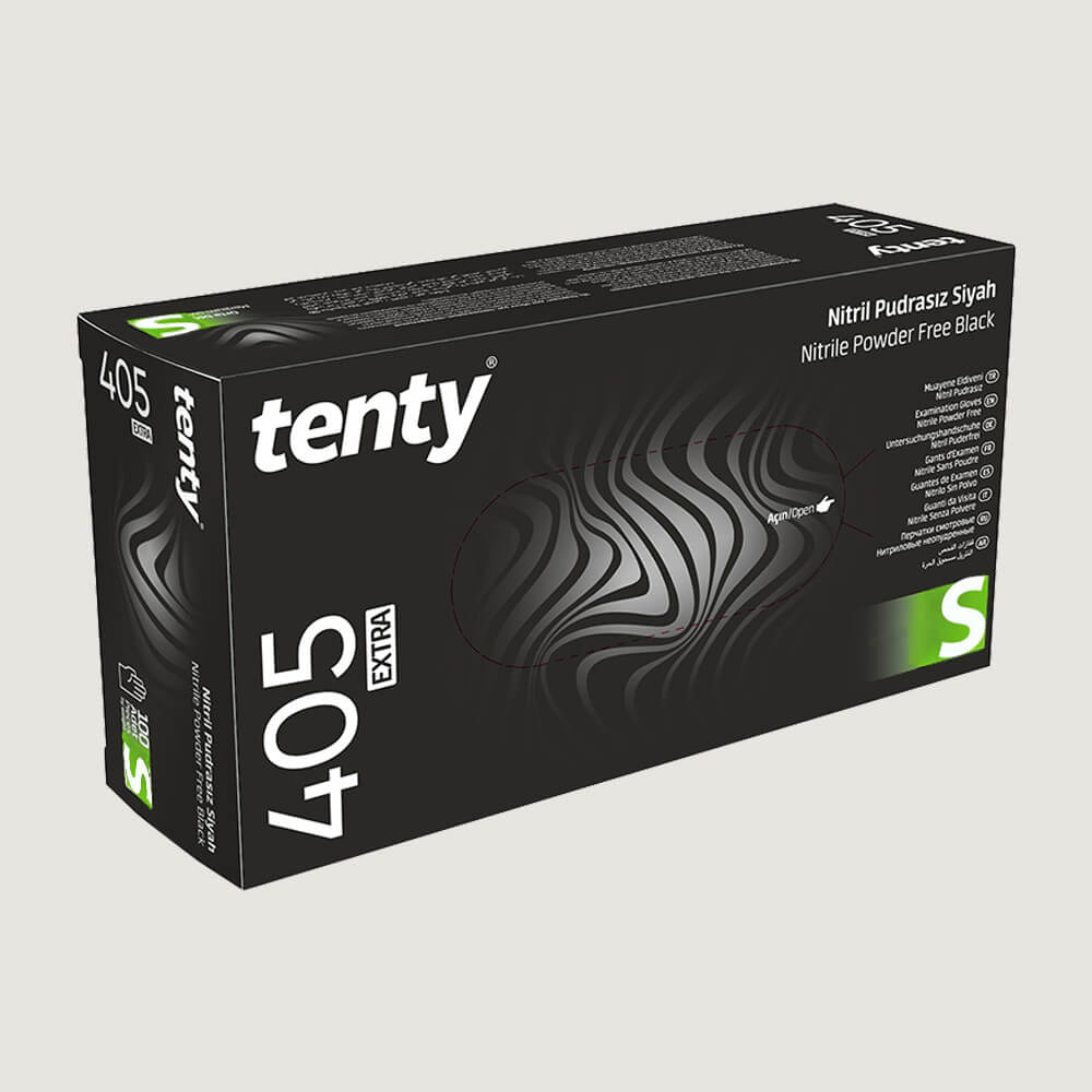 Tenty 405 Extra Pudrasız Nitril Eldiven S Beden Siyah 100’lü