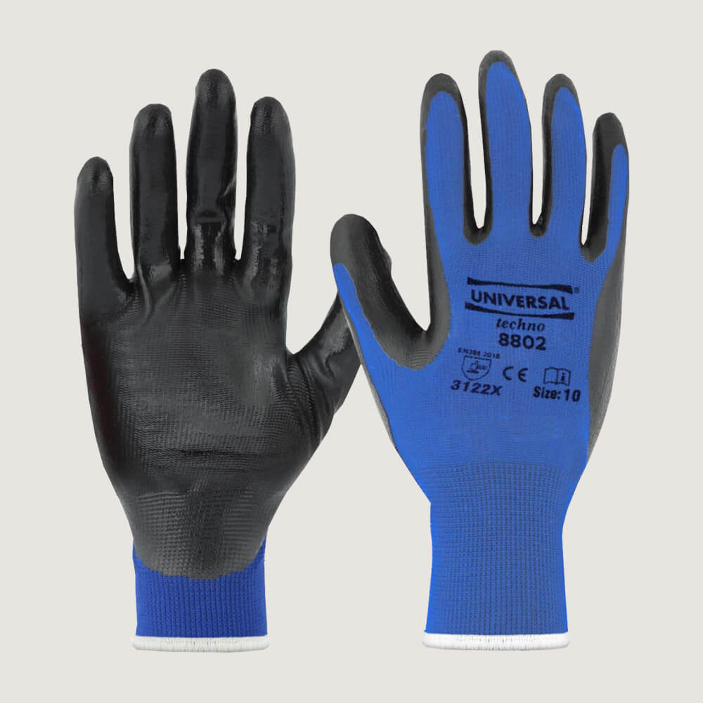 Universal Techno 8802 Lacivert Nitril Kaplı Montaj Eldiven 9 Beden