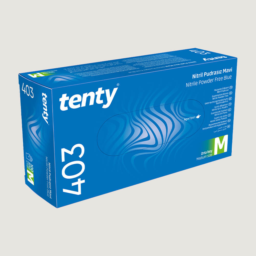 Tenty 403 Pudrasız Nitril Eldiven M Beden Mavi 100’lü
