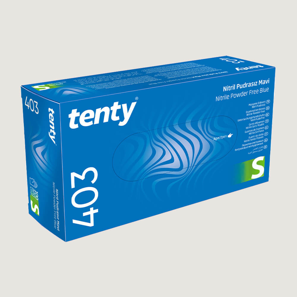 Tenty 403 Pudrasız Nitril Eldiven S Beden Mavi 100’lü