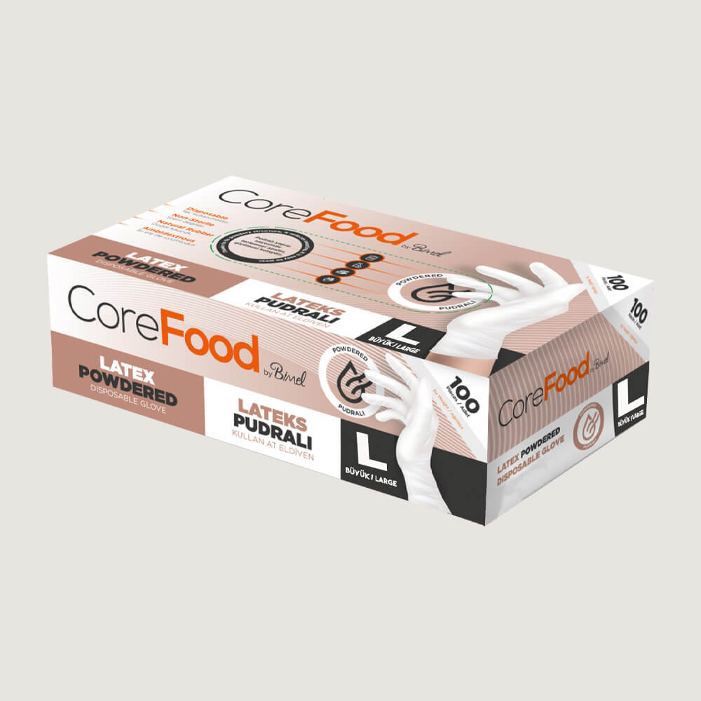 Bimel Corefood Pudralı Lateks Eldiven L Beden Beyaz 100’lü