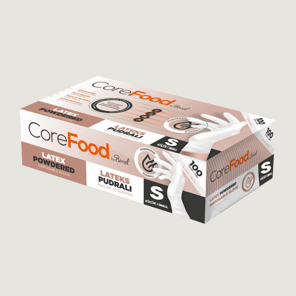 Bimel Corefood Pudralı Lateks Eldiven S Beden Beyaz 100’lü